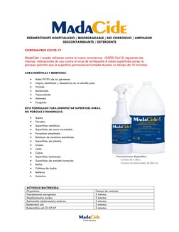 Ficha técnica 
 
DESINFECTANTE HOSPITALARIO / BIODEGRADABLE / NO CORROSIVO / LIMPIADOR 
DESCONTAMINANTE / DETERGENTE 
CORON