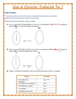 2
4
6
8
10
0
1
2
3
4
Guía
 
    de     Ejercicios:
 
    Evaluación
 
    Nro
 
    2  
Tejido Temático:
* Funciones numérica