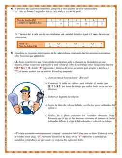 4) Se presenta las siguientes situaciones, completa la tabla adjunta para los valores dados:
a.
Ana se demora 3 segundos más
