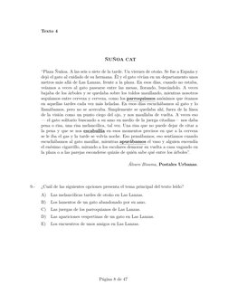 Texto 4
ÑUÑOA CAT
“Plaza Ñuñoa. A las seis o siete de la tarde. Un viernes de otoño. Se fue a España y
dejó el gato al cuidad