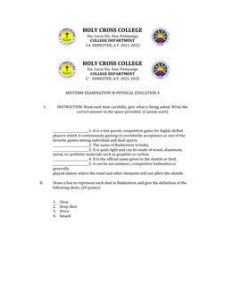 HOLY CROSS COLLEGE
Sta. Lucia Sta. Ana, Pampanga
COLLEGE DEPARTMENT
1st  SEMESTER, A.Y. 2021-2022
HOLY CROSS COLLEGE
Sta. Luc