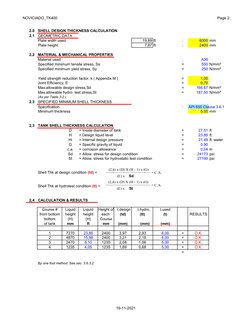 NOVICIADO_TK400
Page 2
2.0
SHELL DESIGN THICKNESS CALCULATION
2.1
GEOMETRIC DATA
Plate width used
19,69 ft
:
6000 mm
Plate he