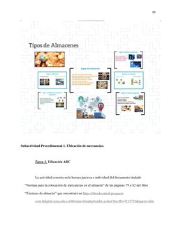 10 
 
 
 
Subactividad Procedimental 1. Ubicación de mercancías.  
 
Tarea 1. Ubicación ABC 
 
La actividad consiste en la le