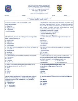 Taller de Ciencias Sociales - Grado 4 | PDF | Colombia | Alcalde