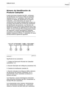 SSBU8135-05
7
Prefacio
Número de Identiﬁcación de
Producto Caterpillar
A partir del primer trimestre del 2001, el Número
de I