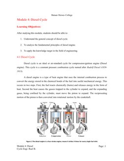 Bataan Heroes College
Module 4: Diesel 
Cycle Engr. Ruel B. 
Cabahug
Page | 1
Module 4: Diesel Cycle
Learning Objectives:
Aft