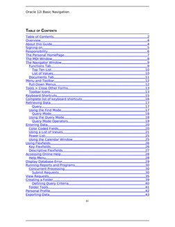 Oracle 12i Basic Navigation
TABLE OF CONTENTS
Table of Contents