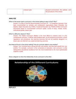 a lesson plan.
physical environment, the policies,  and
the procedure of the school.
ANALYZE
Which of the seven type’s curric