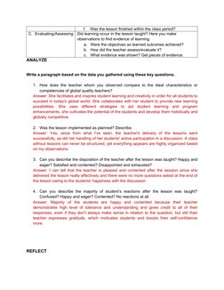 f.
Was the lesson finished within the class period?
C. Evaluating/Assessing
Did learning occur in the lesson taught? Here you