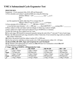 YMCA Submaximal Cycle Test Protocol | PDF | Physiology | Clinical Medicine