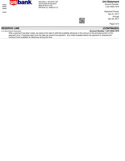Uni-Statement
RESERVE LINE
(CONTINUED)
MICHAEL L SOLIDAY OR
KATHLEEN M SOLIDAY
8858 W 65TH AVE
ARVADA CO 80004-3115
Account N