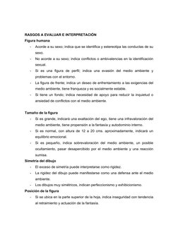 RASGOS A EVALUAR E INTERPRETACIÓN 
Figura humana
-
Acorde a su sexo; indica que se identifica y estereotipa las conductas de