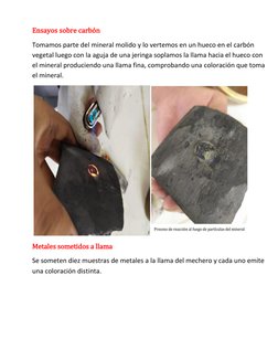 Ensayos sobre carbón  
Tomamos parte del mineral molido y lo vertemos en un hueco en el carbón 
vegetal luego con la aguja de