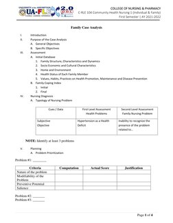 Page 1 of 4 
COLLEGE OF NURSING & PHARMACY 
C-RLE 104 Community Health Nursing 1 (Individual & Family) 
First