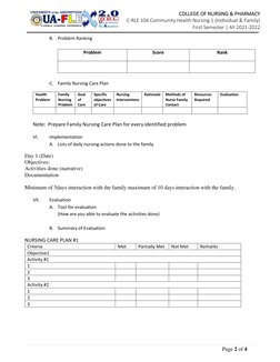 Page 2 of 4 
COLLEGE OF NURSING & PHARMACY 
C-RLE 104 Community Health Nursing 1 (Individual & Family) 
First
