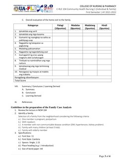 Page 3 of 4 
COLLEGE OF NURSING & PHARMACY 
C-RLE 104 Community Health Nursing 1 (Individual & Family) 
First