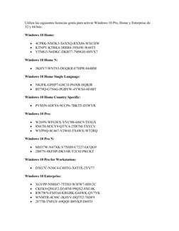 Utiliza las siguientes licencias gratis para activar Windows 10 Pro, Home y Enterprise de 
32 y 64 bits:
Windows 10 Home:

4