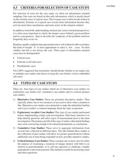 41
Case Study
4.3
CRITERIA FOR SELECTION OF CASE STUDY
For selection of cases for the case study, we often use information or