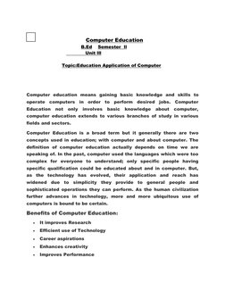 Computer Education 
          B.Ed    Semester  ll 
             Unit lll