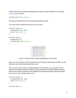 Another useful tool in JavaScript for getting your program to give information is by using the
console.log() (https://