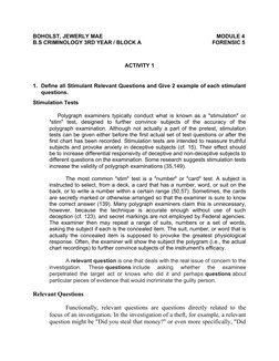 BOHOLST, JEWERLY MAE 
  MODULE 4
B.S CRIMINOLOGY 3RD YEAR / BLOCK A  
          FORENSIC 5
ACTIVITY 1
1. Define all Stimulant