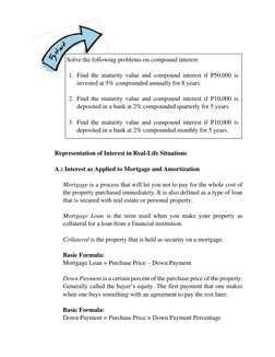 Representation of Interest in Real-Life Situations 
 
A.)  Interest as Applied to Mortgage and