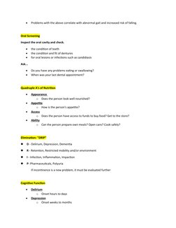 
Problems with the above correlate with abnormal gait and increased risk of falling.
Oral Screening
Inspect the oral cavity