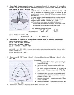 3.
Sean A y B dos puntos cualesquiera de una circunferencia de una esfera de centro O, y 
sea P el polo de la circunferencia