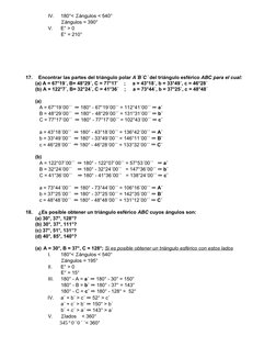 IV.
180°< Σángulos < 540°
 Σángulos = 390°
V.
E° > 0
 E° = 210°
17.
Encontrar las partes del triángulo polar A´B´C´ del trián