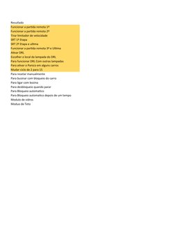 Resutlado
Funcionar a partida remota 1º
Funcionar a partida remota 2º
Tirar limitador de velocidade
SRT 1º Etapa
SRT 2º Etapa