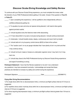 Discover Scuba Diving Knowledge and Safety Review
To continue with your Discover Scuba Diving experience, you must complete t