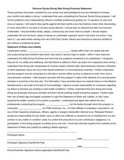 Discover Scuba Diving Safe Diving Practices Statement
These practices have been compiled for your review and acknowledgment a