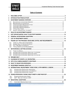 Investment Banking Total Interview Guide 
 StreetofWalls.com  2 
 
Table of Contents 
 
1 
WELCOME LETTER ..............