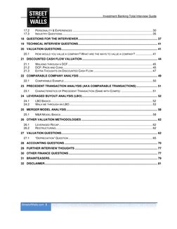 Investment Banking Total Interview Guide 
 StreetofWalls.com  3 
 
17.2 
PERSONALITY & EXPERIENCES .....................