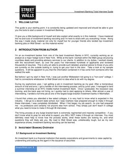 Investment Banking Total Interview Guide 
 StreetofWalls.com  5 
 
1 WELCOME LETTER 
 
This guide is your starting point