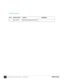 7 
© 2020 Impetus Technologies – Confidential 
 
 
 
 
 
 
Revision history 
 
S. No. 
Release Date 
Author 
Highlights