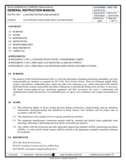 SAUDI ARABIAN OIL COMPANY (Saudi Aramco) 
GI NUMBER : 0002.709 
APPROVED 
GENERAL INSTRUCTION MANUAL 
ISSUING ORG. 
LOSS PREV