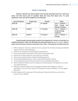 6 
Data Gathering Procedure: Qualitative 
Activity 4. Interviewing 
 
Direction: Identify one science teacher who has been