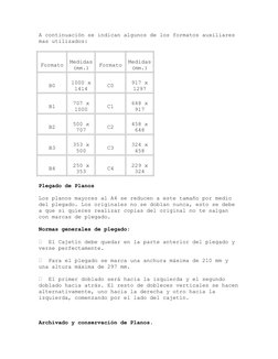A continuación se indican algunos de los formatos auxiliares 
mas utilizados:
Formato
Medidas
(mm.) 
Formato
Medidas
(mm.)
B0