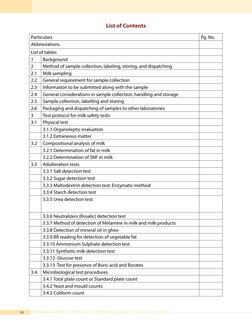 10
Standard Laboratory Protocol on Testing Milk Samples for Quality & Safety
List of Contents
Particulars
Pg. No.
Abbreviatio