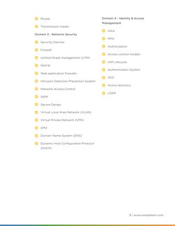8 | www.simplilearn.com
	 Router
	 Transmission media
Domain 3 - Network Security
	 Security Devices
	 Firewall
	 Unified thr