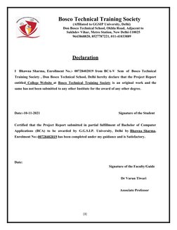 Bosco Technical Training Society
(Affiliated to GGSIP University, Delhi)
Don Bosco Technical School, Okhla Road, Adjacent to