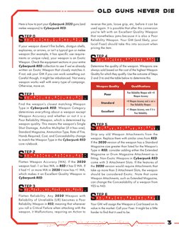 3
OLD GUNS NEVER DIE
Here is how to port your Cyberpunk 2020 guns (and 
melee weapons) to Cyberpunk RED.
S
tep 0
s t e z e r