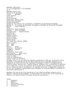 Rashōmon (película)
Ir a la navegaciónIr a la búsqueda
羅生門
Rashomon poster.jpg
Cartel de la película.
Título
Rashômon
Ficha t