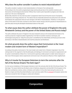 Why does the author consider it useless to resist industrialization?
The author considers it useless to resist industrializat