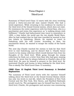 Vistas Chapter-1 
Third Level 
 
Summary of Third Level Class 12 starts with the story revolving 
around a thirty-one-year-ol