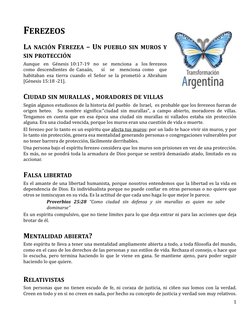 FEREZEOS 
LA NACIÓN FEREZEA – UN PUEBLO SIN MUROS Y 
SIN PROTECCIÓN 
Aunque  en  Génesis 10:17-19  no  se  menciona  a  los
