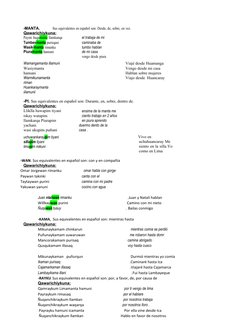 -MANTA.
Sus equivalentes en español son: Desde, de, sobre, en vez.
Qawarichiykuna:
Paymi ñuqamanta llamkanqa
el trabaja de mi