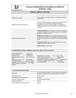 PRODUTO: CIMENTO PORTLAND
FICHA DE INFORMAÇÕES DE SEGURANÇA DE PRODUTOS 
QUÍMICOS - FISPQ
Parâmetros de controle
Medidas de p