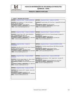 PRODUTO: CIMENTO PORTLAND
FICHA DE INFORMAÇÕES DE SEGURANÇA DE PRODUTOS 
QUÍMICOS - FISPQ
17 - ANEXO : UNIDADES APLICÁVEIS
EM